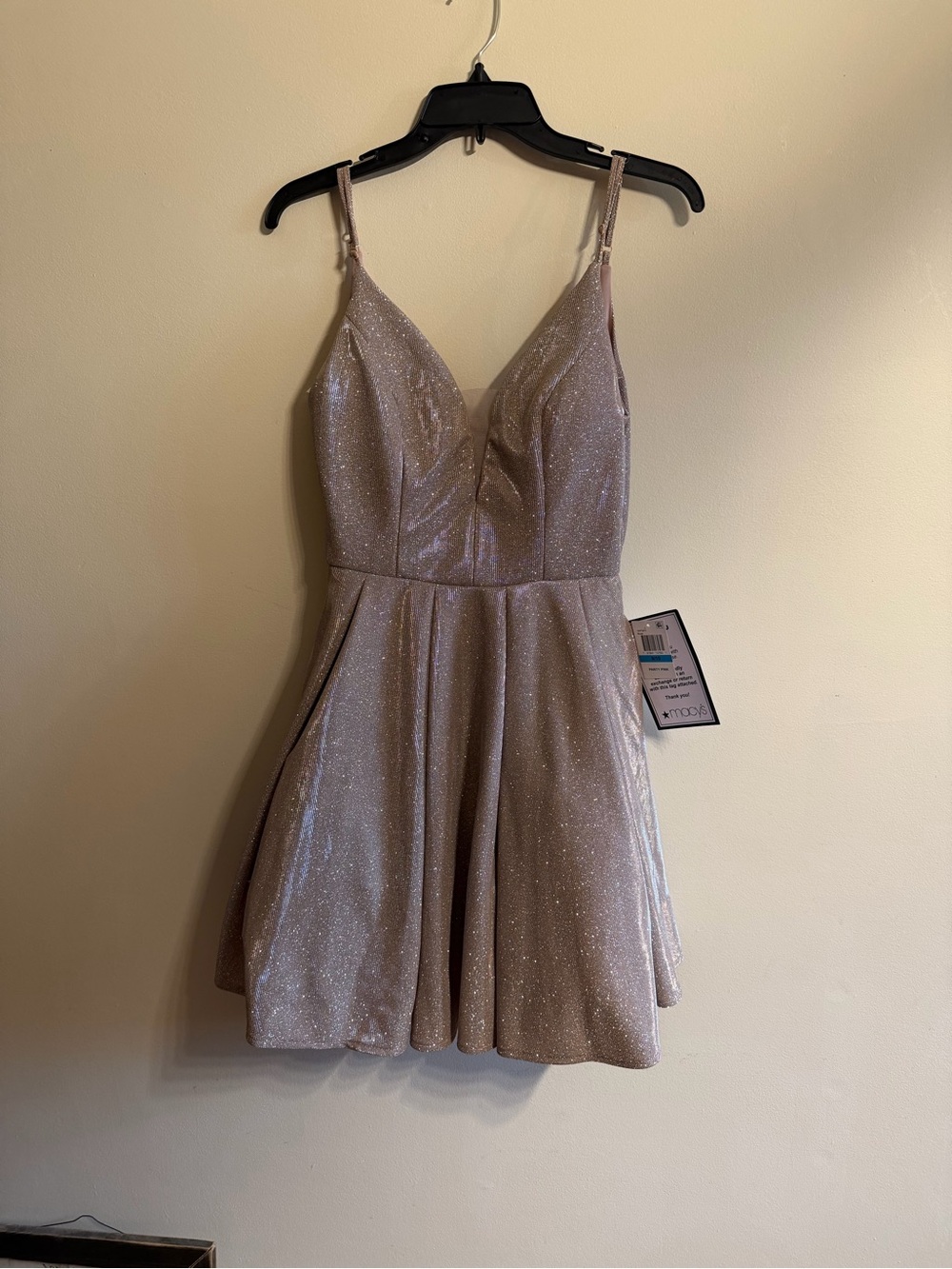 NWT Glittery rose gold Party Dress - Spaghetti Strap Skater 9/10
